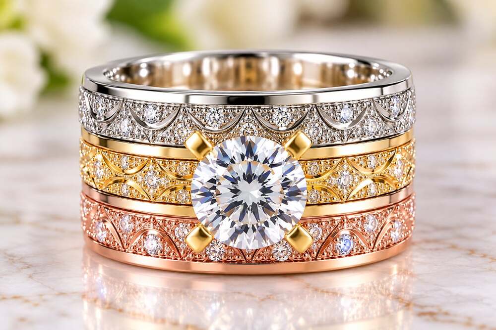 Stunning 3-Tone Vintage-Inspired CZ Statement Ring